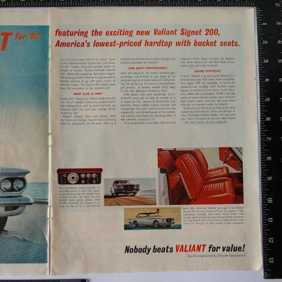 Chrysler Valiant for '62‎ Signet 200 Auto - 2pg 21x13 Vtg 1961 PRINT AD Ephemera - Picture 11 of 12